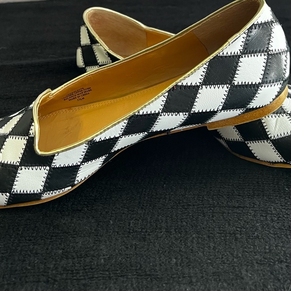 Andrew Stevens Black & White Checkered Leather Loafers Flats
